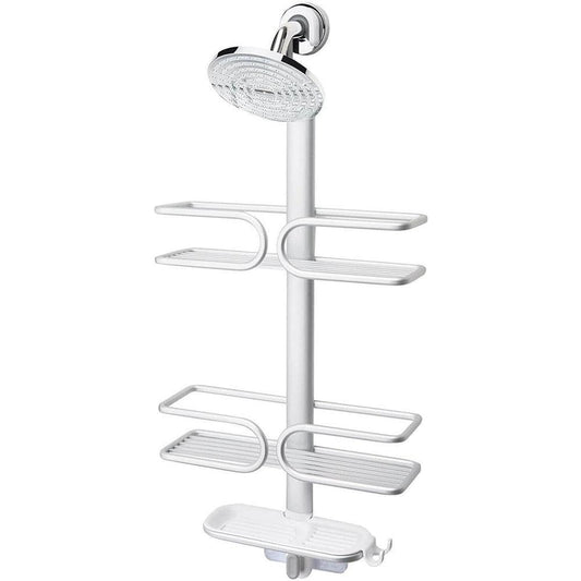 OXO Good Grips - Cesta de Ducha de Aluminio de 3 Niveles | Cesta a prueba de óxido, gancho antideslizante y succión segura, instalación sin herramientas, cesta de gran capacidad