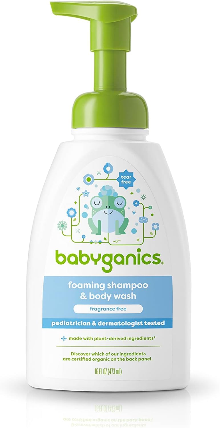 Babyganics Shampoo y Gel de Baño Espumosos 2 en 1 Sin Fragancia 473 ml | Hipoalergénico | Sin Lágrimas | Apto para Bebés y Piel Sensible | Sin Parabenos ni Sulfatos