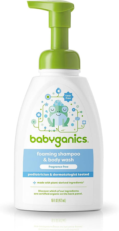 Babyganics Shampoo y Gel de Baño Espumosos 2 en 1 Sin Fragancia 473 ml | Hipoalergénico | Sin Lágrimas | Apto para Bebés y Piel Sensible | Sin Parabenos ni Sulfatos