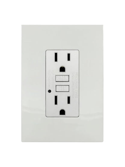 Igoto V1024 Contacto Dúplex con Falla a Tierra (GFCI) con Placa Blanca de Policarbonato | Toma Eléctrica de Seguridad 15A 125-250V Protección contra Descargas Fácil Instalación