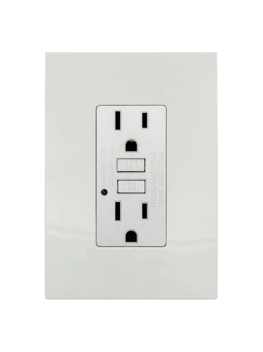 Igoto V1024 Contacto Dúplex con Falla a Tierra (GFCI) con Placa Blanca de Policarbonato | Toma Eléctrica de Seguridad 15A 125-250V Protección contra Descargas Fácil Instalación
