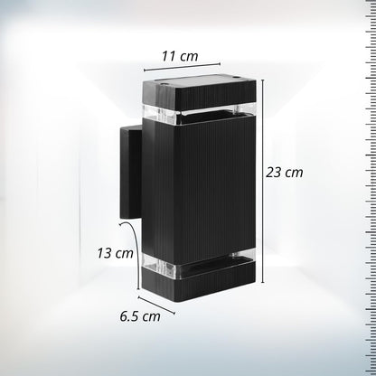 Luminaria Winled de Pared Rectangular, Doble Disparo, Base GU10x2, Material Policarbonato de Alta Resistencia para uso Exterior, Apertura de 90° + 90°