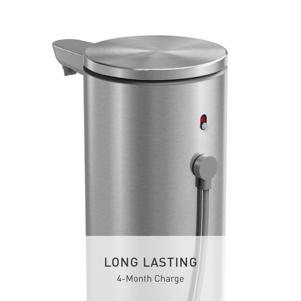 simplehuman Bomba de Sensor de líquido, 9 onzas con Cesta, dispensador automático de jabón para Cocina y baño, Sensor de Movimiento sin Contacto, dispensador Variable, Recargable, Acero Inoxidable