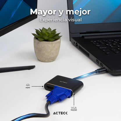 Adaptador USB Tipo C a HDMI + VGA Shift Plus AV420 / Para Video Hasta 4k Macho a Hembra/Hembra Negro Advanced Series