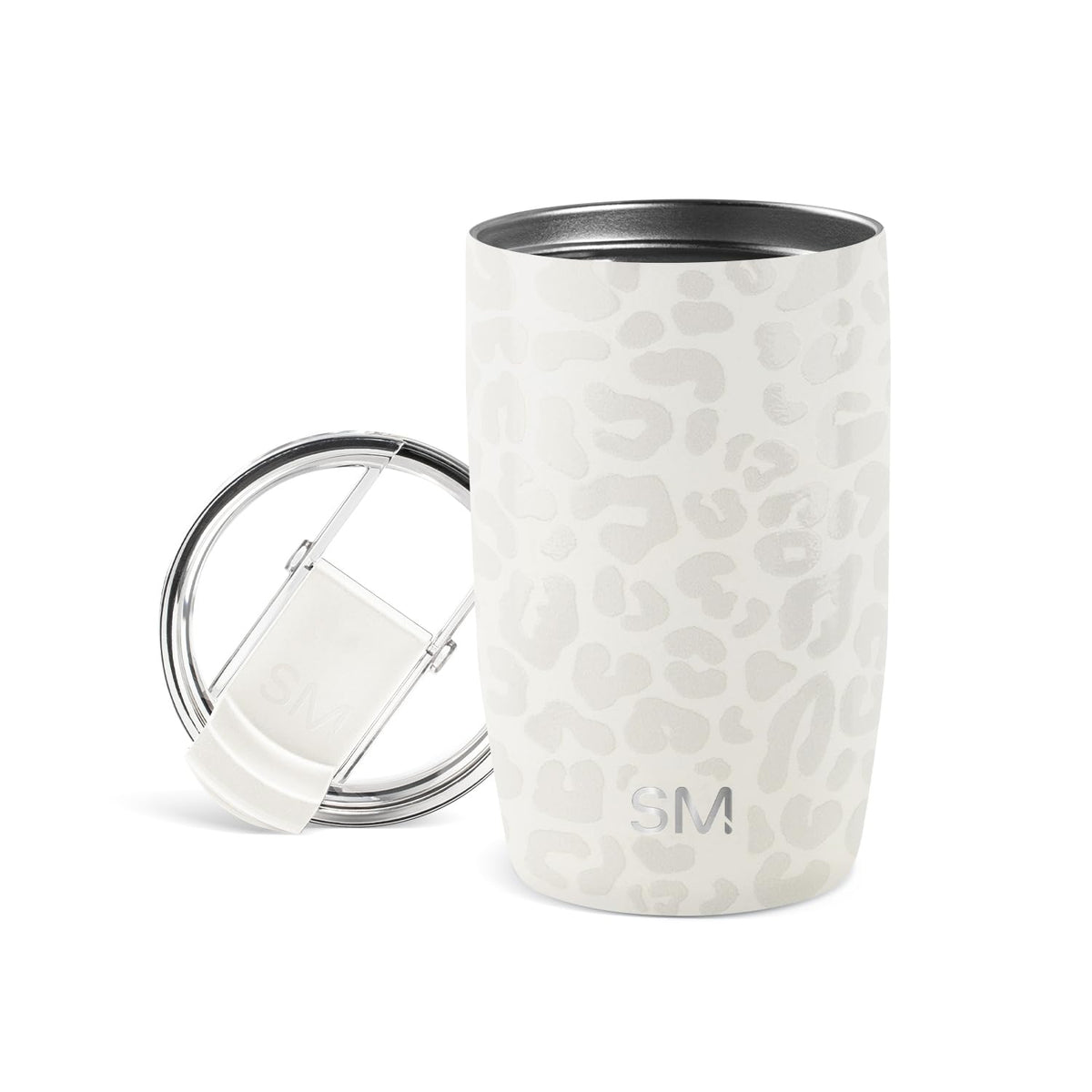 Simple Modern Voyager - Taza de Viaje con Tapa Abatible, Acero Inoxidable, Popotes Incluidos - 355ml - Pattern: Cream Leopard
