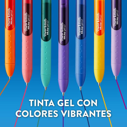 Paper Mate Plumas de Gel InkJoy, Punto Medio 0.7MM, Retráctil, Variados Colores, 6 Piezas, 2198010