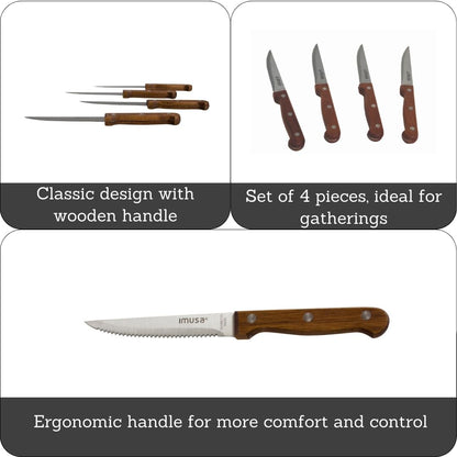 IMUSA USA Wood IMU-71014 4-Piece Serrated Steak Knives Handle, 4pc