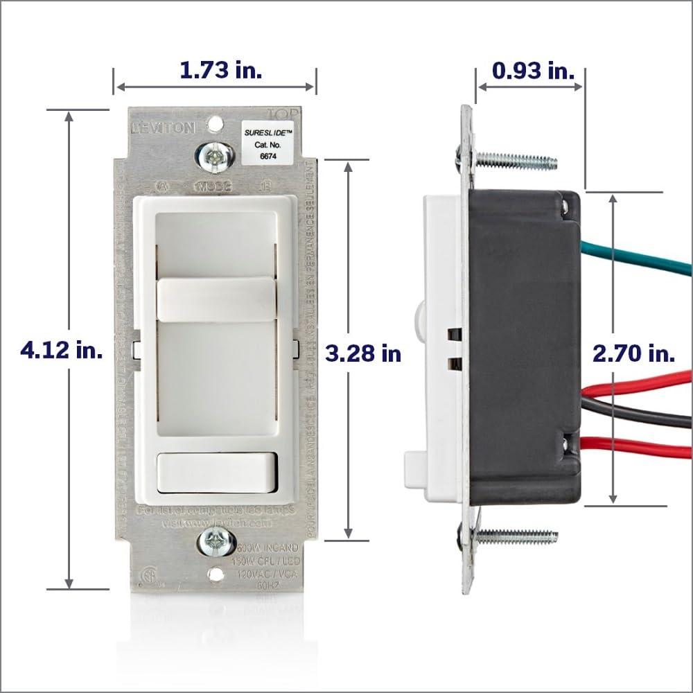 Leviton SureSlide - Interruptor de atenuación para bombillas LED regulables, halógenas e incandescentes, 6674-P0B, color café