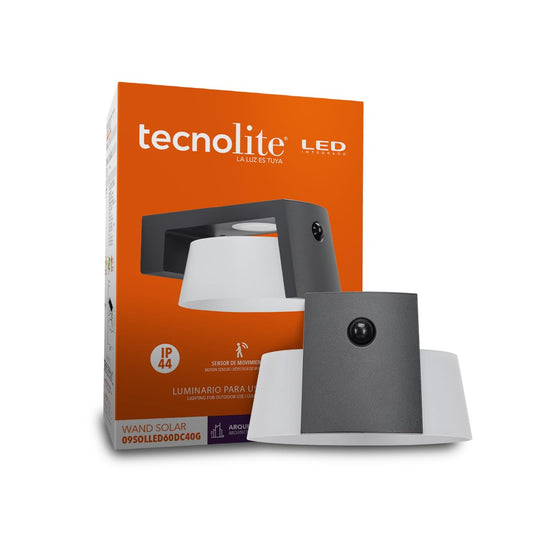Tecnolite - Lámpara Solar de Pared LED 9.5 W, Luz Neutra, Sensor de Movimiento, Modos de Luz, IP44