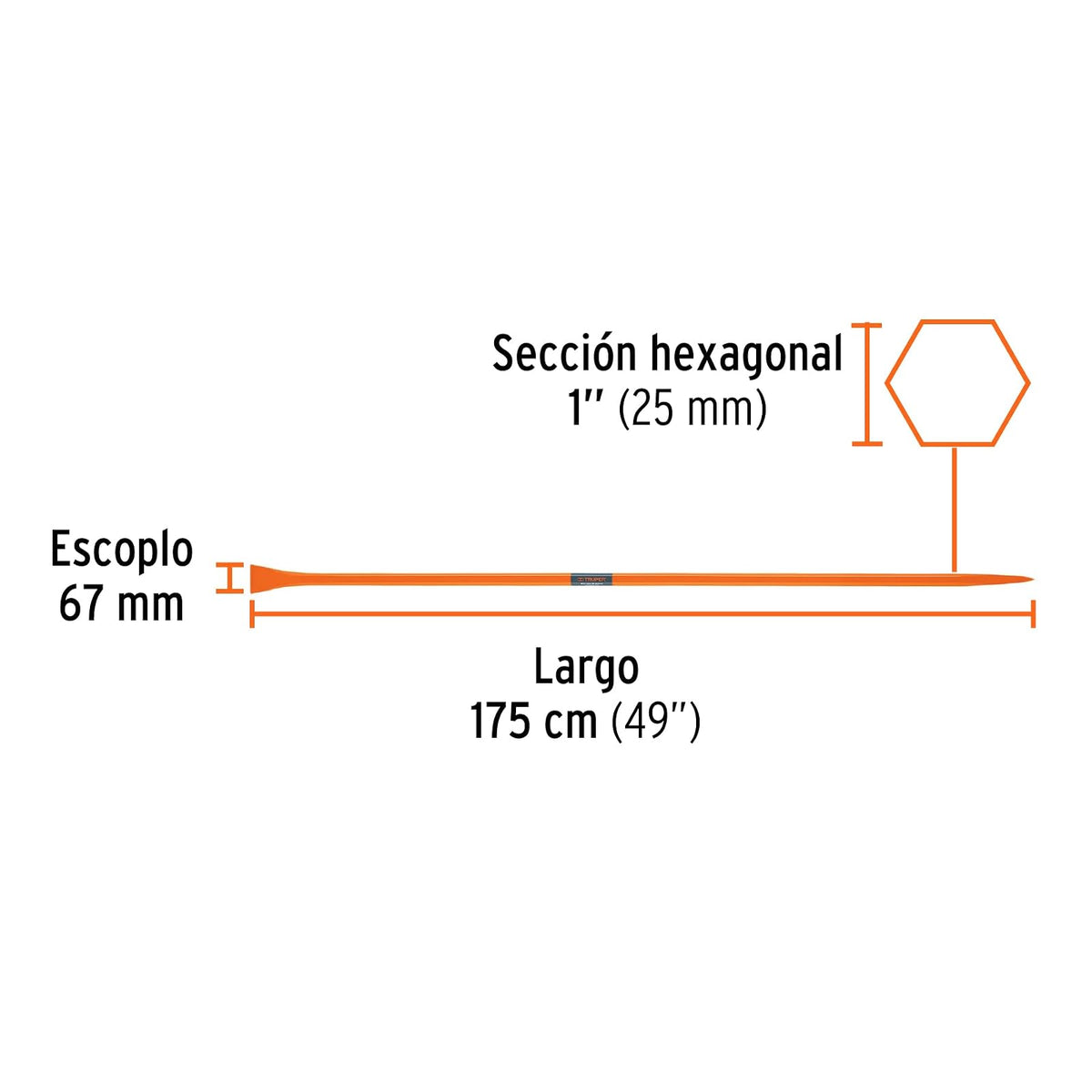 Truper BAP-175E, Barreta para tierra dura de 1"x 175 cm, escoplo 67 mm, recomendado para uso agrícola