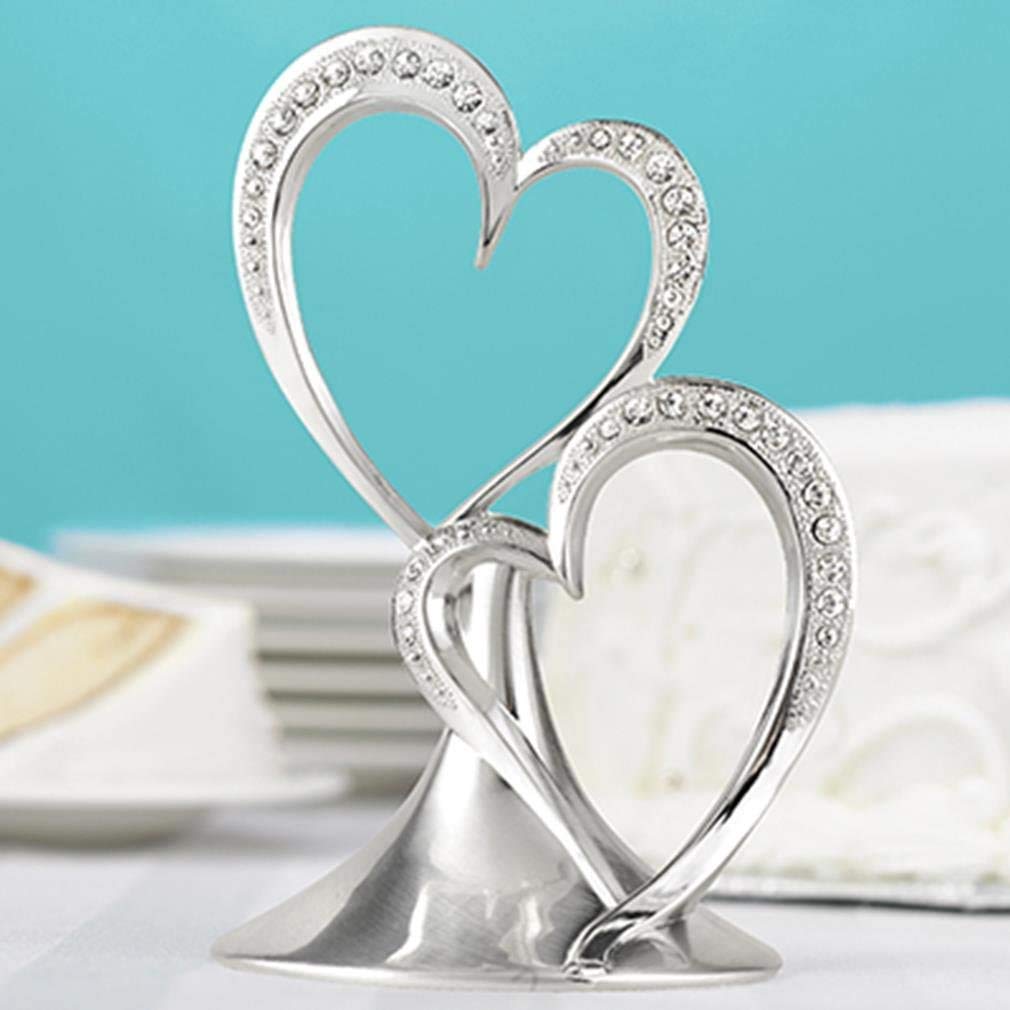 Hortense B. Hewitt Sparkling Love - Decoración de doble corazón para aniversario, compromiso, boda, 5.5 pulgadas, metal con diamantes de imitación, plata