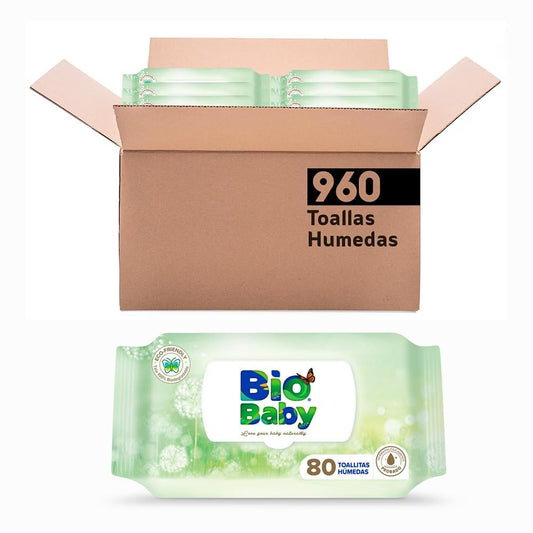 Bio Baby Toallitas Húmeda, 12 paquetes con 80 piezas, 960 toallitas
