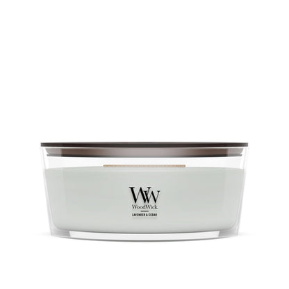 WoodWick Vela Aromática HearthWick, Mecha de Madera - La pimienta rosa y la lavanda aromática están en capas con flor de salvia, pachulí y madera rubia. - 19,1 x 12,1 x 9,2 cm