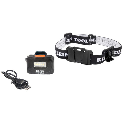 Klein Tools 56049 - Faros delanteros recargables/luces LED, correa de tela ajustable con marcador/soporte para lápiz, 260 lúmenes, para trabajo y exteriores