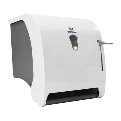 Gel-Kleen Despachador de Toalla en Rollo Premium Blanco para Pared - Dispensador Institucional de Plástico ABS Uso Rudo con Palanca para Rollo de Hasta 180m, Ideal para Baño, Cocina, Negocio y Oficina