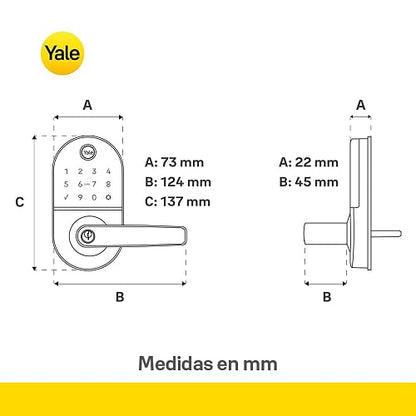 Yale Cerradura Inteligente Compact con Manija Biométrica Con Hub WiFi – Huella Dactilar, Código, Tarjeta, Llave y App – Color Negro – Compatible Puertas Madera y Metal