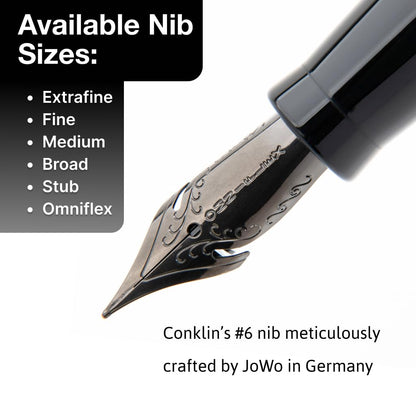 Conklin Mark Twain Crescent - Pluma estilográfica de relleno - Black Chase con ribete de oro rosa de 18 quilates, punta flexible
