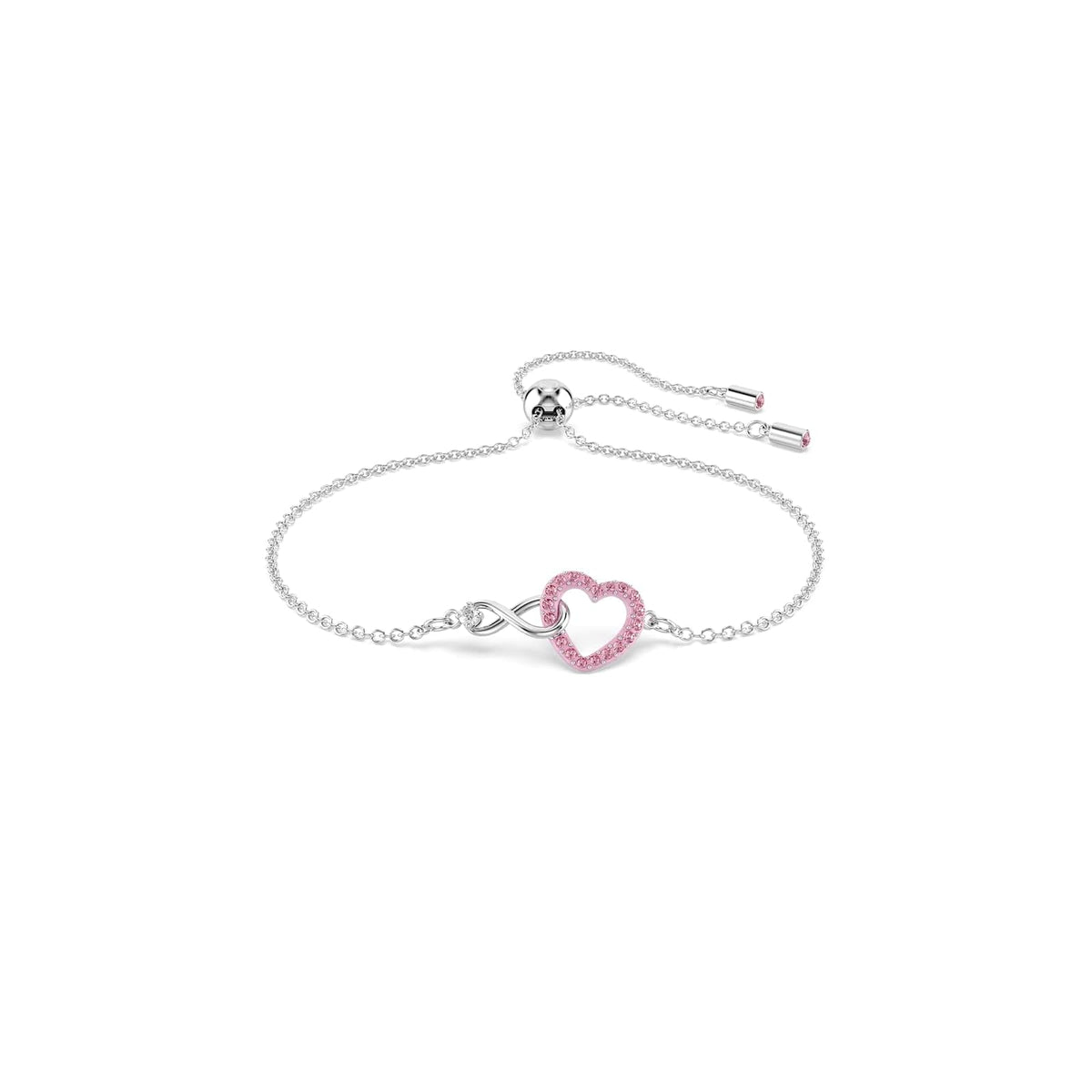 Swarovski Pulsera Hyperbola, Corazón y símbolo del infinito, Rosa, Baño de rodio
