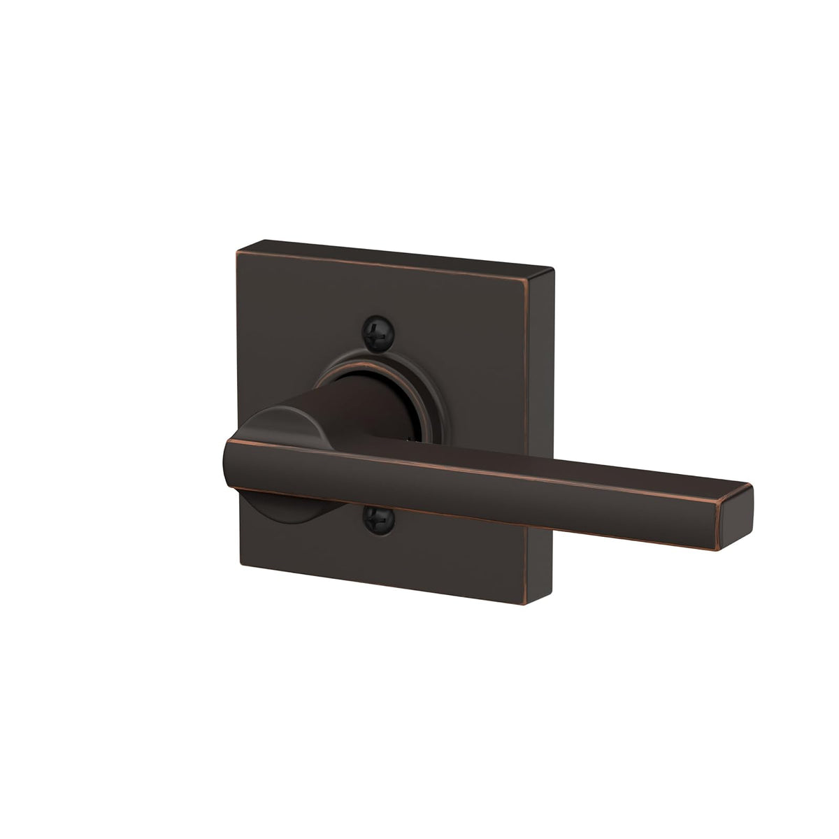 Schlage F170 LAT 716 COL Palanca Latitude con ajuste Collins Manija de puerta maniquí sin giro, bronce envejecido