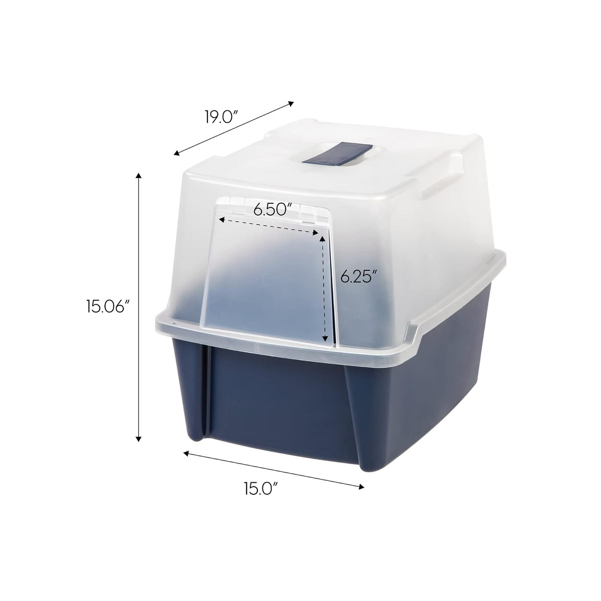 IRIS USA Arenero Cubierto para Gato con Puerta Frontal y Pala, Azul | Reduce la dispersión de arena, puerta frontal para privacidad, incluye pala, resistente a manchas, limpieza sencilla