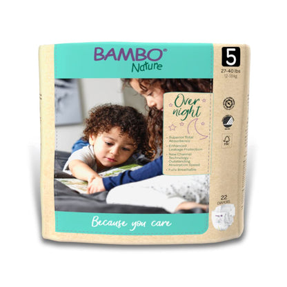 Bambo Nature Pañales para la noche, tamaño 5, (12,2 a 18,1 kg), 22 unidades