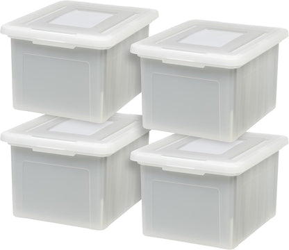IRIS USA Caja Organizadora para Archivos Carta/Oficio, 35 Qt - Paquete de 4 - Perla