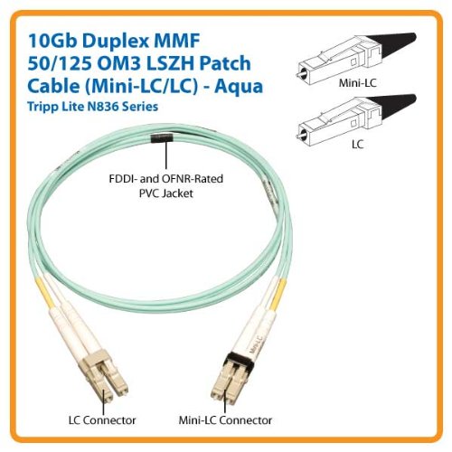 Tripp Lite 10Gb Duplex Multimode 50/125 OM3 LSZH Fiber Patch Cable (Mini-LC/LC) - Aqua, 1M (3-ft.)(N836-01M)