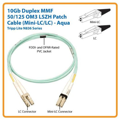 Tripp Lite 10Gb Duplex Multimode 50/125 OM3 LSZH Fiber Patch Cable (Mini-LC/LC) - Aqua, 1M (3-ft.)(N836-01M)