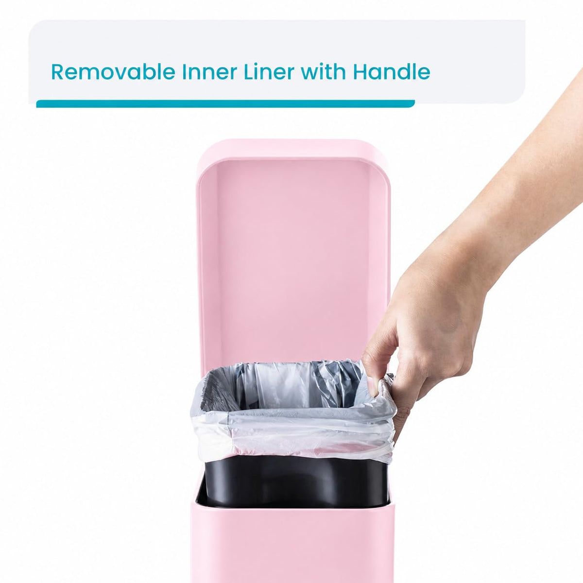 Home Zone Living - cubeta de basura pequeño de 1.3 galones con tapa y pedal, papelera de acero inoxidable con diseño delgado para el hogar y la oficina, color rosa mate, 5 litros