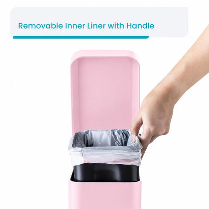 Home Zone Living - cubeta de basura pequeño de 1.3 galones con tapa y pedal, papelera de acero inoxidable con diseño delgado para el hogar y la oficina, color rosa mate, 5 litros