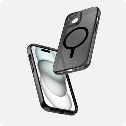 Avana Ice Funda con MagSafe Compatible con iPhone 15, Resistente a Caídas de 3m, Bisel Elevado, Protección Antimicrobiana - Negro/Transparente