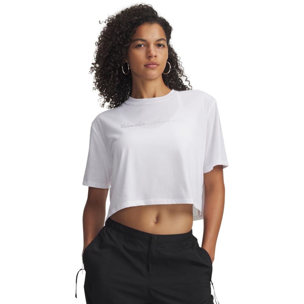 Under Armour Playera Manga Corta Deportiva WM Crop para Mujer Talla CH Color Blanco