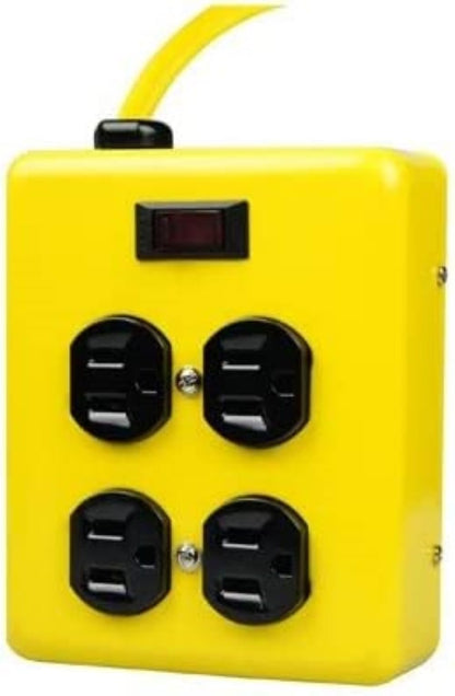 Yellow Jacket 2177N - Bloque de metal con 4 tomas de corriente e interruptor iluminado, cable de 4 pies
