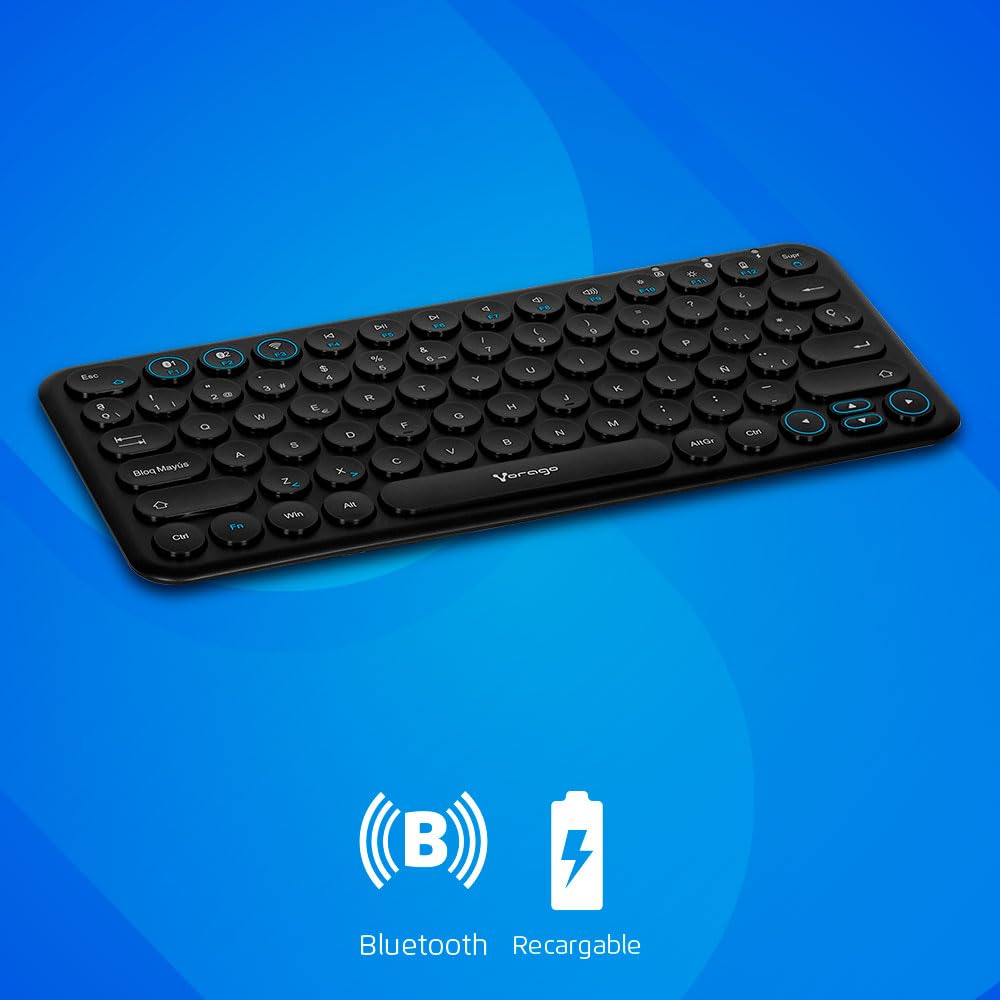 Vorago KBW-400 Teclado Inalambrico Bluetooth Multidispositivos + Wireless Slim Recargable Puerto Carga Tipo C