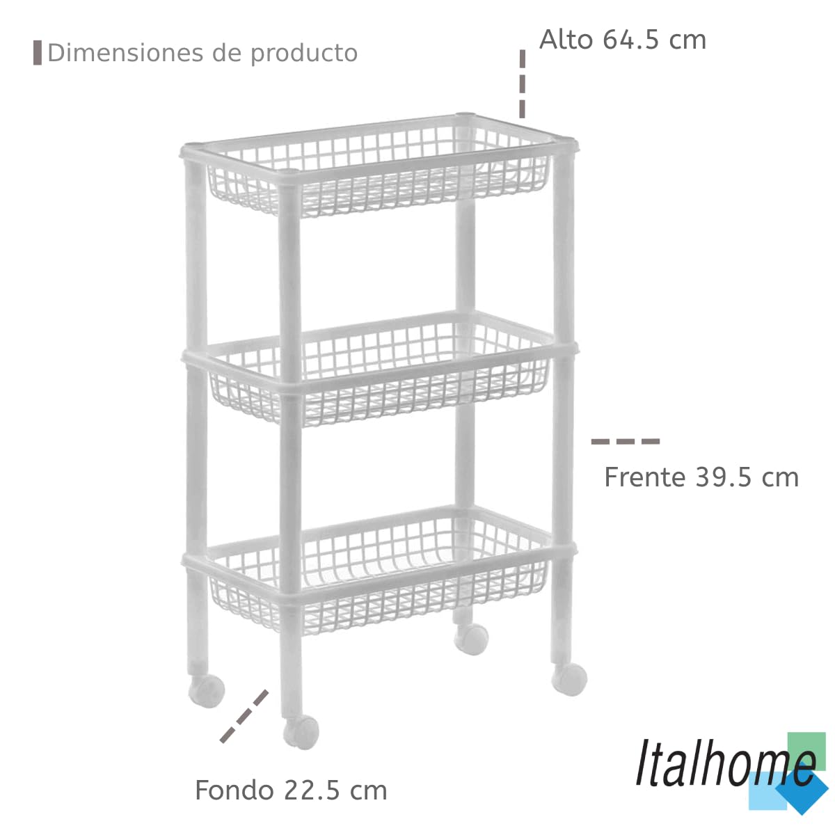 Italhome Estante De 3 Niveles con Ruedas, Organizador Multiusos Carrito De Cocina Blitz