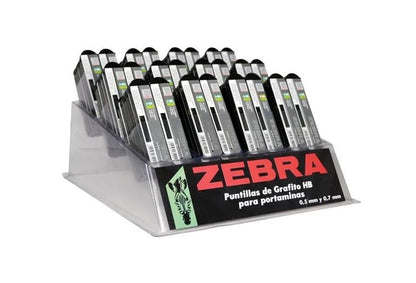 Zebra Puntillas HB De Grafito Para Portaminas Punto Fino (0.5 mm) Caja 12 Tubos Con 12 Minas.