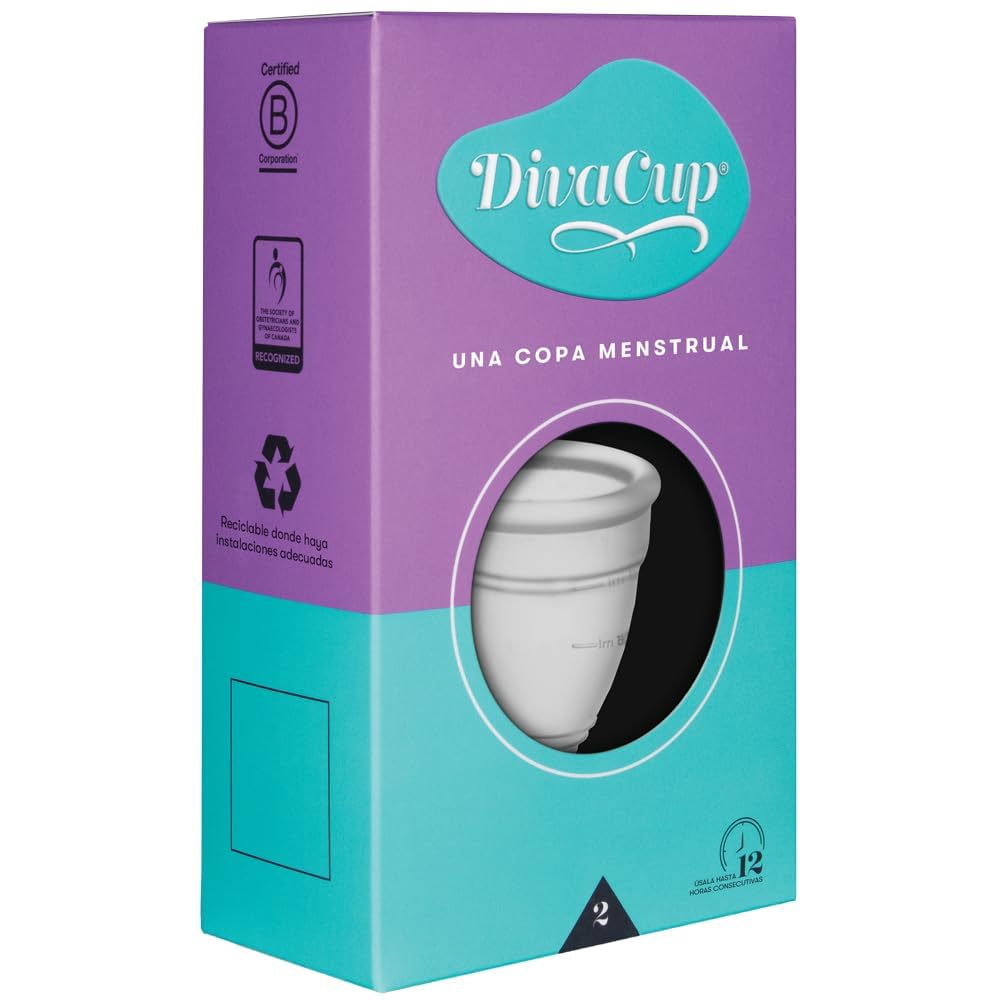DivaCup Copa Menstrual Reutilizable Modelo 2, Pack de 1 – 100% Silicona Médica, Hasta 12 Horas de Protección, Sin BPA ni Látex, Ecológica y Cómoda para Uso Diario