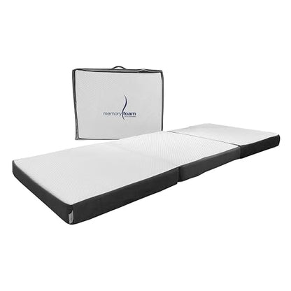Memory Foam | Colchón/Colchoneta Plegable Individual para Visitas o Acampar con Maleta – Colchón para Invitados Plegable – Blanco con Gris – para Una Persona - Medidas 192 x 80 x 9 cm
