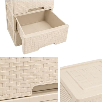 Cajonera Organizadora de Plástico 4 Niveles Color Beige Tipo Ratán | Mueble Multiusos para Hogar. Beige