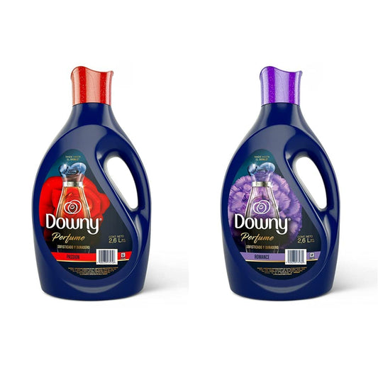 Downy Suavizante De Telas Concentrado Perfume Passion 2, 6 L, color, 2.6 ml, pack of/paquete de + Suavizante de Telas Romance Perfume Sofisticado y Duradero 2.6 L