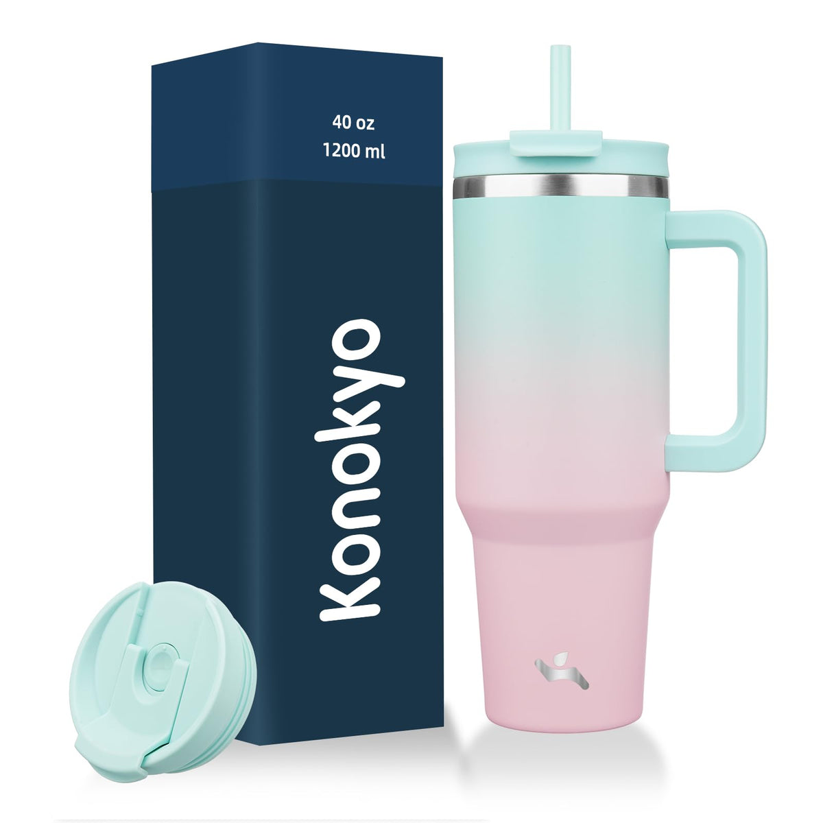 Konokyo Vaso Térmico de 40 oz con Asa y Popote, Lavanda - 40 Ounces - goma