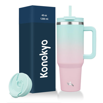 Konokyo Vaso Térmico de 40 oz con Asa y Popote, Lavanda - 40 Ounces - goma