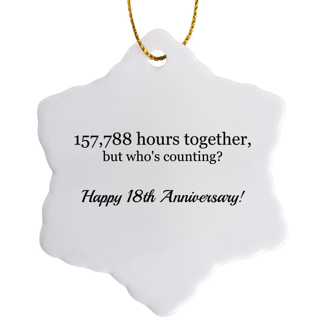 3dRose Happy 18th Anniversary - 157788 Hours Together - Snowflake Ornament, Porcelain, 3-Inch (ORN_224663_1)