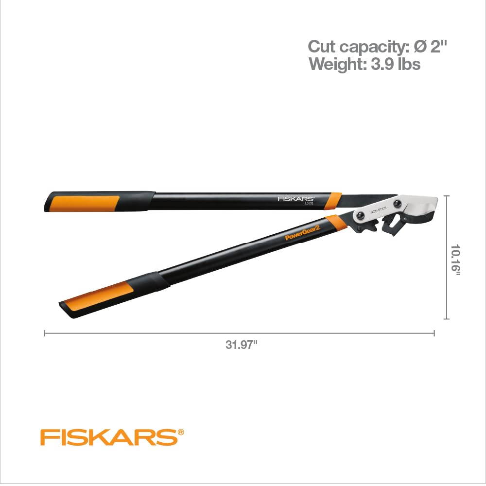 Fiskars - Loppers de 32 pulgadas para recortar árboles, hoja de acero afilada de baja fricción, cortador de ramas de hasta 2 pulgadas de diámetro, tecnología PowerGear2 que multiplica la potencia para