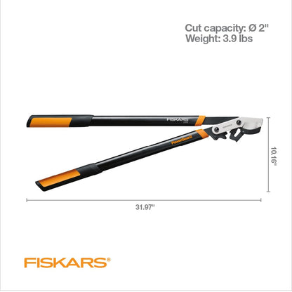 Fiskars - Loppers de 32 pulgadas para recortar árboles, hoja de acero afilada de baja fricción, cortador de ramas de hasta 2 pulgadas de diámetro, tecnología PowerGear2 que multiplica la potencia para