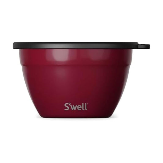 S'well - Juego de ensaladas de acero inoxidable de 64 onzas, cereza silvestre, viene con mini recipiente de 2 onzas y bandeja extraíble para organización, a prueba de fugas, fácil de limpiar, apto