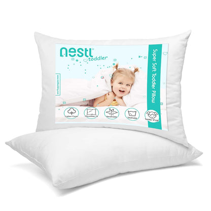 Nestl Almohada para Niño Pequeño - Paquete de 2 Almohadas para Bebé - Almohada de Algodón para Dormir - Almohada de Viaje Suave - Almohada de Cama Perfecta para Niño - 13 x 18 Inches, Blanca