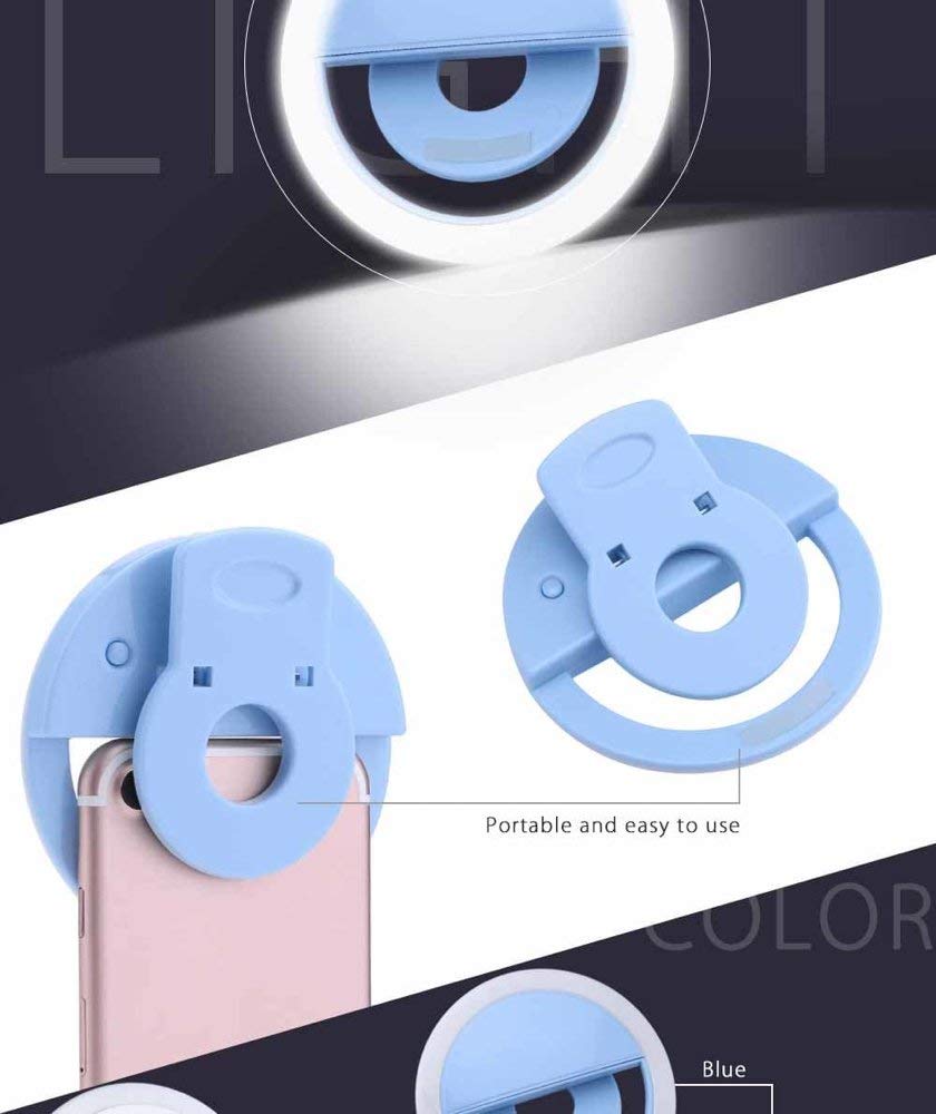 IMPORTADO Lampara Aro con luz Led para Celular con Clip Y/o Selfie (Azul)