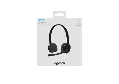 Logitech H151 Diadema con Cable, Sonido Estéreo con Micrófono Giratorio, Jack 3,5mm, Controles Integrados, PC/Mac/Portátil/Tablet/Smartphone - Negro