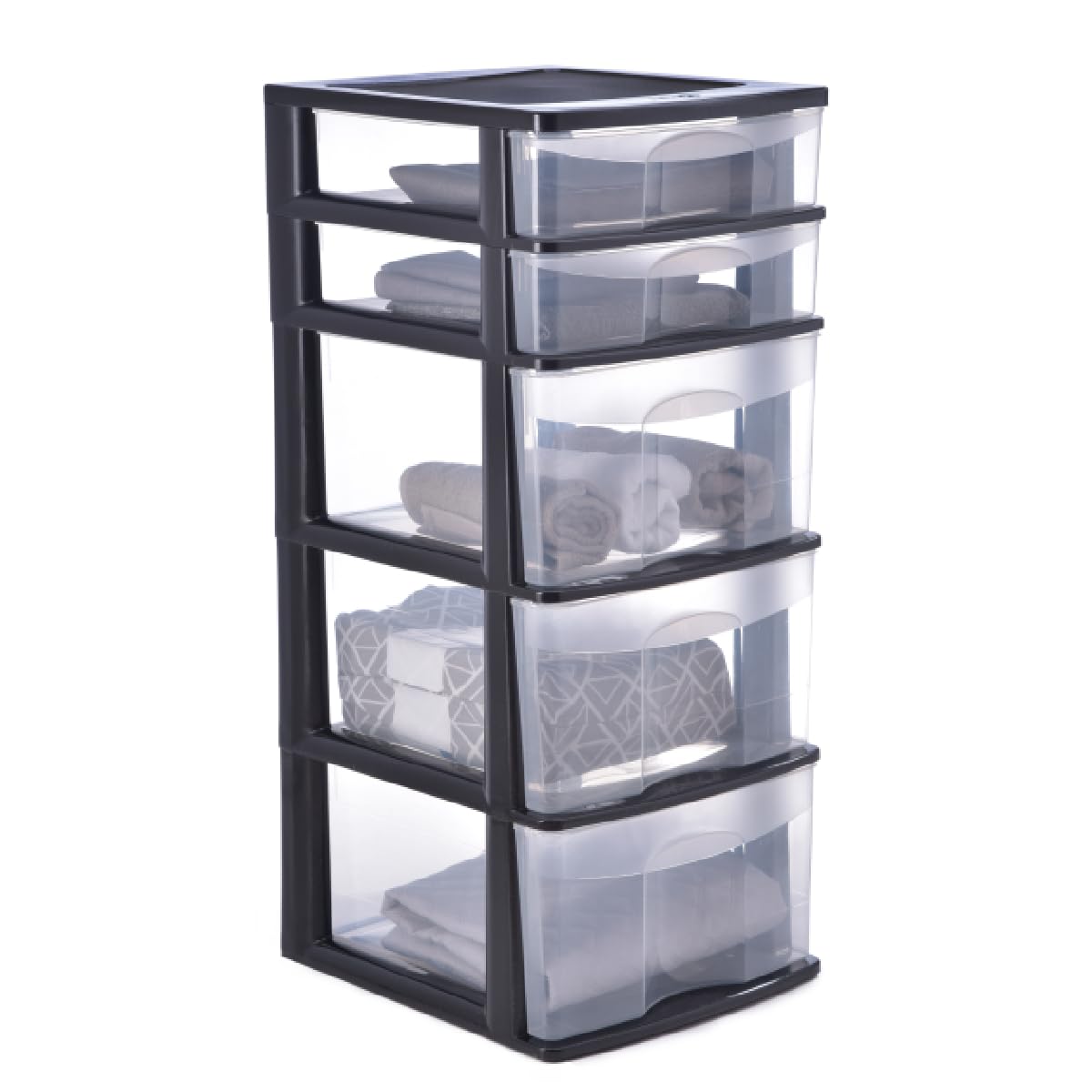 Italhome Cajonera FOX 5 de Plástico 5 Cajones Transparentes, Organizador Multiusos para Hogar y Oficina, Mueble Resistente Fácil Armado, Color Negro